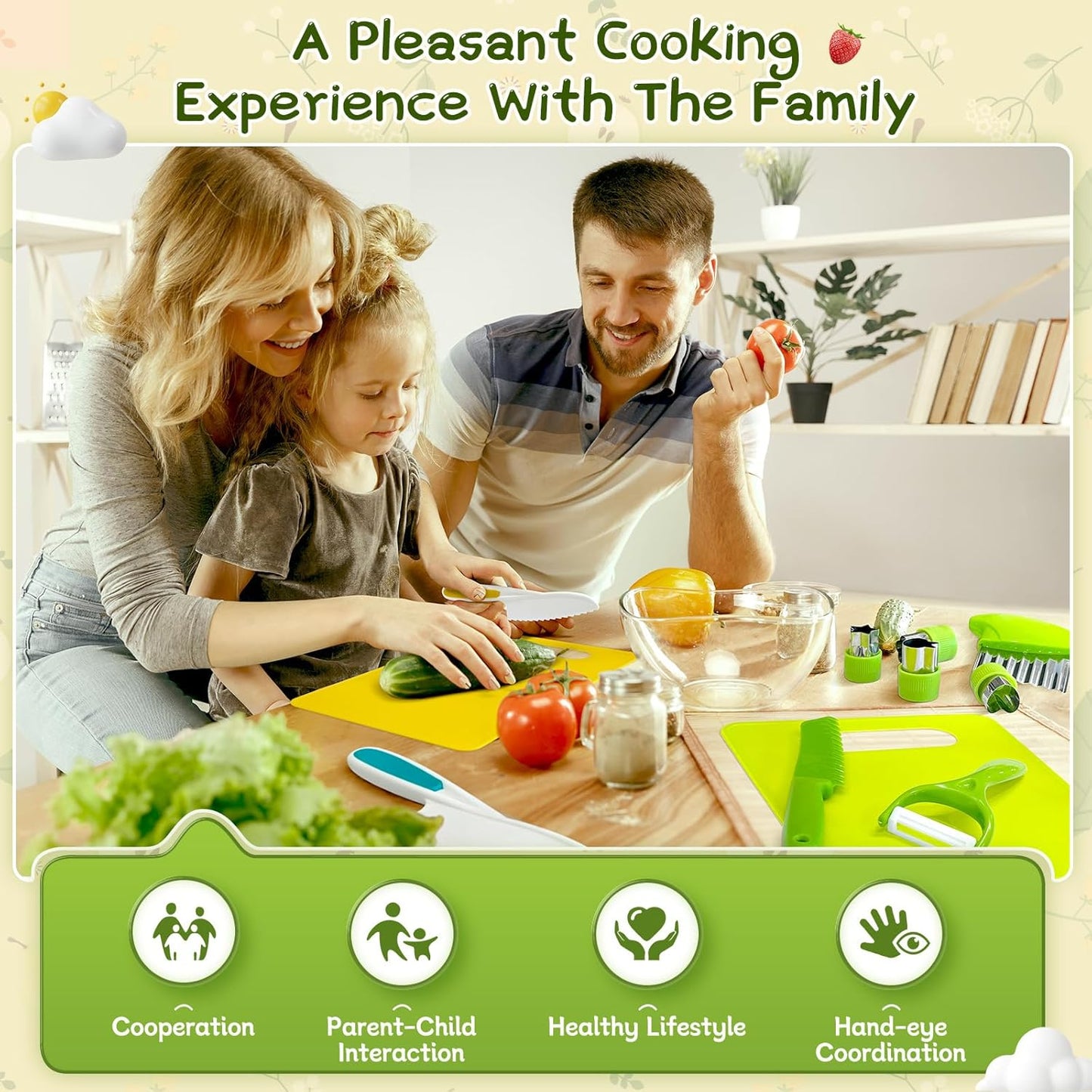 Chanking 13 Pieces Kids Safe Knife Set for Real Cooking Child-Friendly Plastic Chef Tools Montessori Kitchen Toys for Toddlers Birthday Gifts for Boys and Girls Ages 4+ (A)