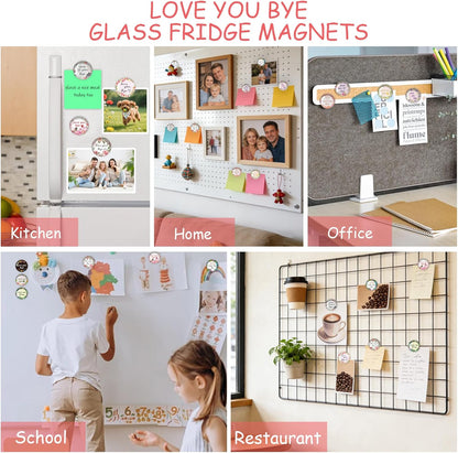 12PCS Love You Bye Fridge Magnets,Refrigerator Magnets Decorative for Whiteboard,Crystal Glass Magnet for Fridge,Cute Fridge Magnet for Locker,Crafts,Dry Erase,Kitchen,Office,Cubicle,Cabinet,Classroom