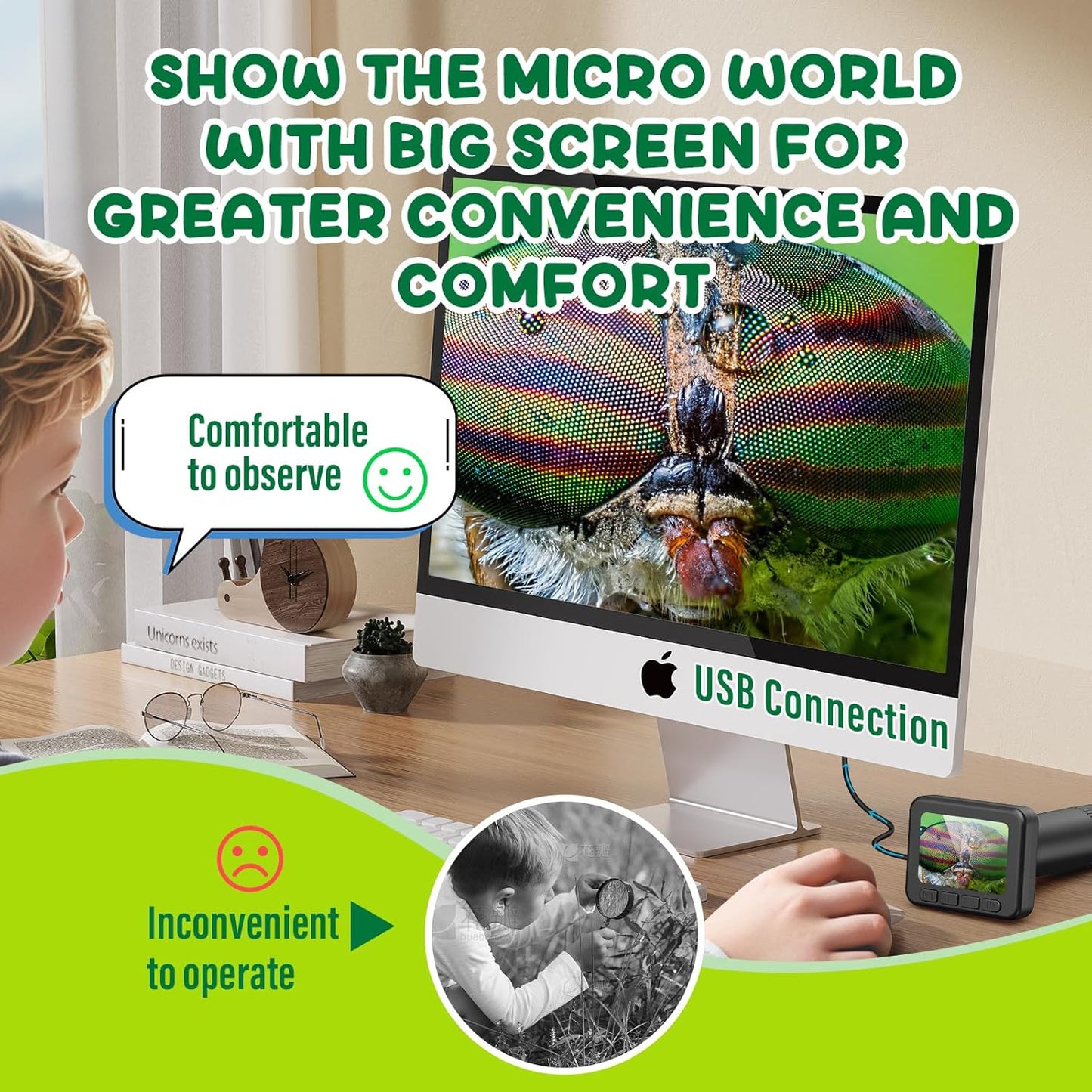 IMICHI Microscope for Kids 50X-1000X Magnification- 2 inch IPS HD Screen, 32GB storage Card, 1080P Video, 2-Hour Battery Life, Easy Carry, Slides Included - Perfect Science Kit Gift for Kids Ages 8-12