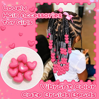 90PCS Light Pink Heart Beads for Braids Hair Jewelry Loc Dreadlock Accessories Cute Heart-Shaped Pony Bead