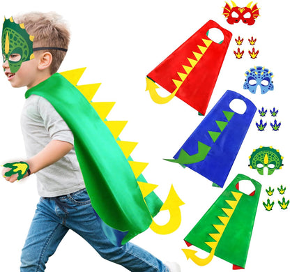 iROLEWIN Dinosaur-Costume for Kids Dragon-Capes Dino Masks Claws as Toddlers Dress-up Birthday Gifts Party Toys 3+ Boy Girls