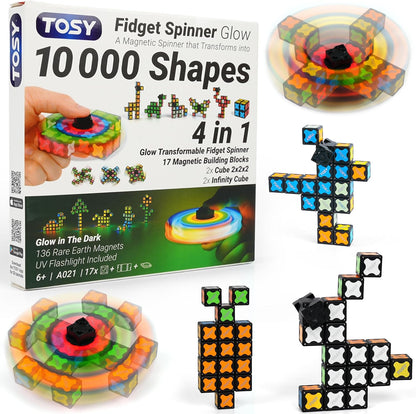 TOSY Magnet Fidget Spinner Mini - 8 Blocks, 3 in 1 Toy: Transformable Fidget Spinner, Infinity Cube, 2x2 Puzzle Cube, Easter Basket Stuffers for Kids/Adults, STEM Sensory Stress Relief Toy