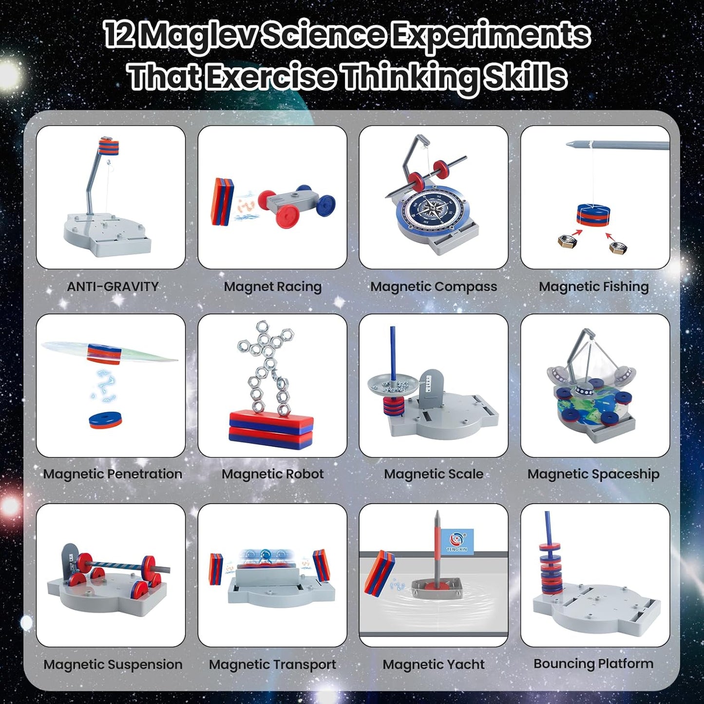 12-in-1 Anti Gravity Magnetic Levitation Science Kit Toy for Adolescent,Educational Physics Magnet Toys Gift for Kids Boys Girls Ages 8+