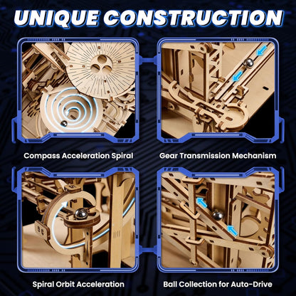 3D Wooden Puzzles for Adults: 371pcs Wood Mechanical Marble Run Model Kits with Roller Coaster Building Set for Adults - 3D Brian Teaser Desk Toys Wooden Puzzles for Men Women Hobbies Gifts