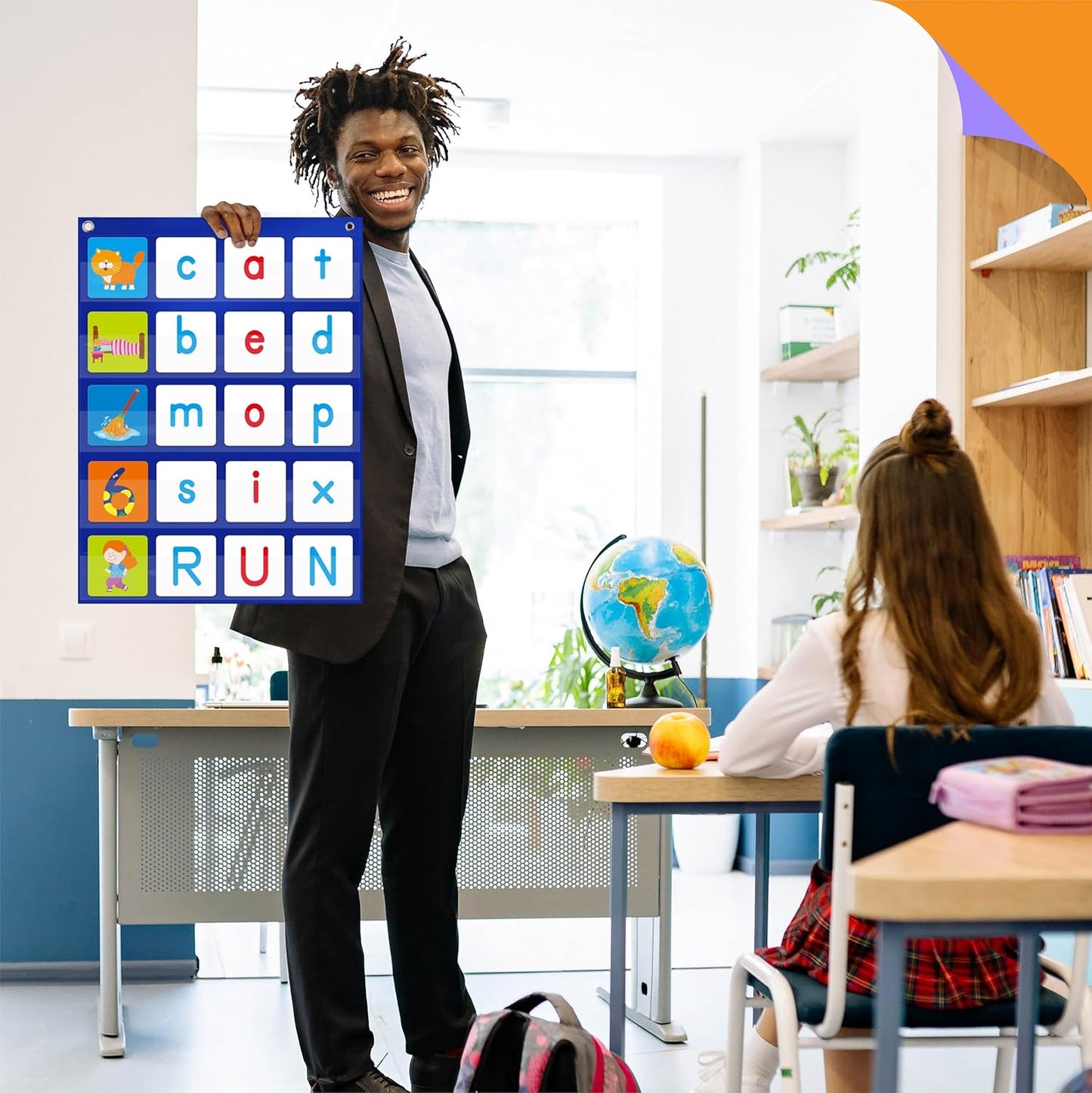 Magnetic Word Pocket Chart, 156 Double Sided Flashcards - CVC Words, First Words & 26 Letters, CVC Literacy Games, Phonics Reading and Spelling Learning Tool for Kindergarten Classroom