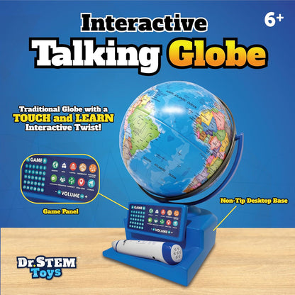 Dr. STEM Toys Interactive Talking Globe with Smart Pen, Game Panel, 300+ Geographic Quiz Questions, Touch & Learn, Music, and More - Educational Toy for Kids Ages 6+