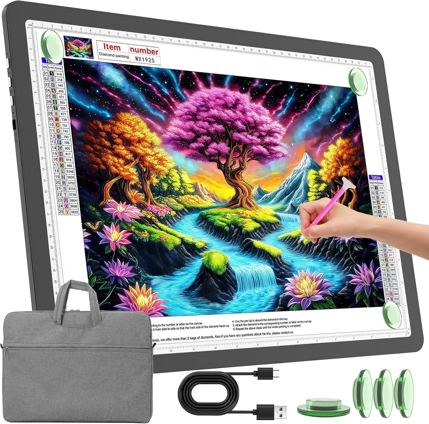 TOHETO Rechargeable A3 Light Pad for Diamond Painting, Ultra Bright Tracing Light Box for Drawing, Wireless Lightbox for Tracing and Drawing, Cordless Diamond Art Light Board for Sketching (Black)