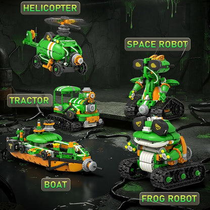 QHECTTY STEM Robot Building Kits for Kids 6-14, 5in1 Remote & APP Controlled STEM Tractor/Frog/Robot Building Toys, 732 Pcs Educational Building Block Sets for Kids, Erector Sets Gifts for Boys Girls
