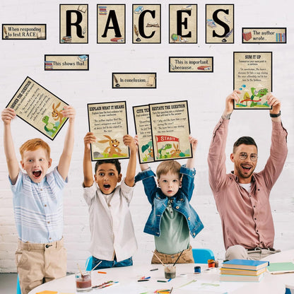 Outus 36 Pcs RACES Writing Strategy Bulletin Board Set, Alphabet Cutout Poster Sentence Starters Cards for Elementary School Classroom, Writing Display Wall Decoration Teacher Supply(Greenery)