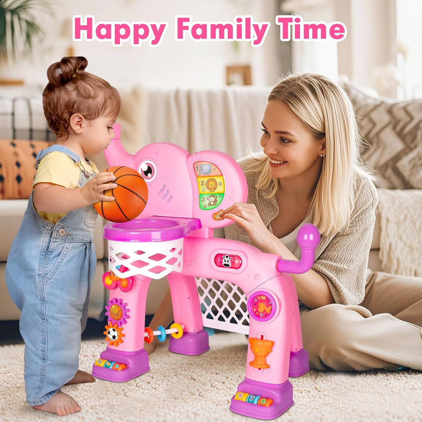 Toddler Basketball Hoop & Soccer Goal, Toys for 1 2 3 Year Old Boys Girls, Kids Sports Toy with Light Sound Music, Montessori Toys for Baby 12-18 Months, Christmas Birthday Gifts for Ages 1-3(Pink）