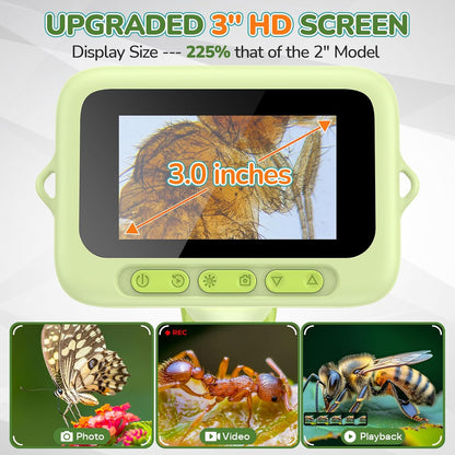 3.0" Screen Digital Microscope for Kids: 1000X Rechargeable Mini Pocket Portable Miniscope Magnifying Glass 4K Coin Jewelry Loupe Edu Science STEM Toy Xmas Gift 4-12 Boys Girls