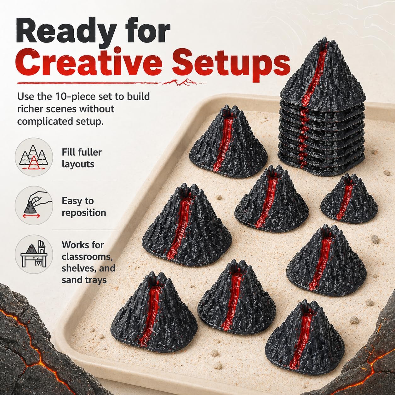NUOBESTY 10Pcs Mini Volcano Model, Volcano Toy Scene Props for Dinosaur Habitat, Animal Scene, Sand Tray, Diorama, Fairy Garden, Desk Display, School Project, 3.15 x 2.76 x 2.36 in