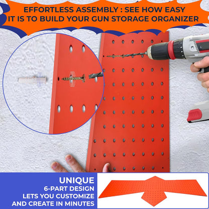 Skywin Wooden Pegboard for Nerf Gun Storage, Nerf Gun Wall Mount Eagle Shape, Compatible with All Blasters, Rack for Wall Organization - Birthday Gift for Kids (Orange)