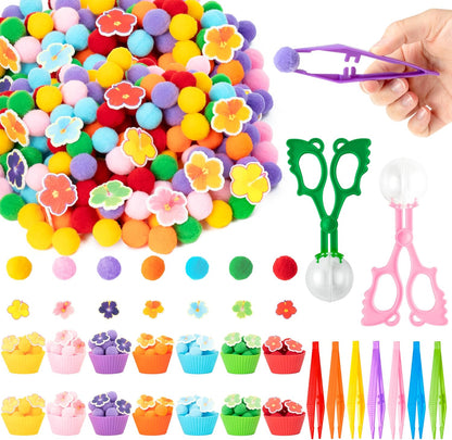EZdhuawuse Summer Fine Motor Toys - 270Pcs Counting Sorting Sensory Bin Filler Set for Kids Xmas Counting Toy with Felt Xmas Tree Pom Poms Cup Clip for Preschool Education Activities