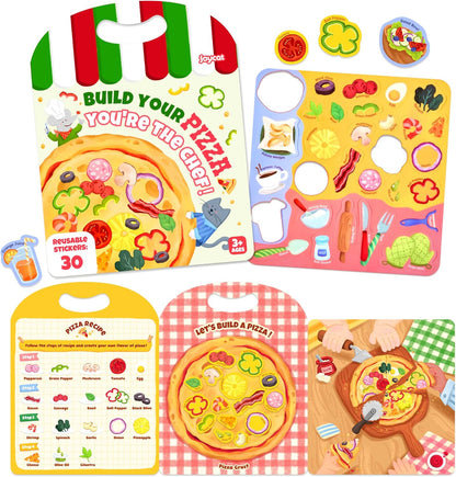 JoyCat Reusable Sticker Book Set (3-Pack): Farm, Pizza-Making, Weather - 90 Pcs Stickers for Toddlers, Kids Sticker Activity Book, Road Trip Travel Toys, Birthday Gifts for Boys and Girls