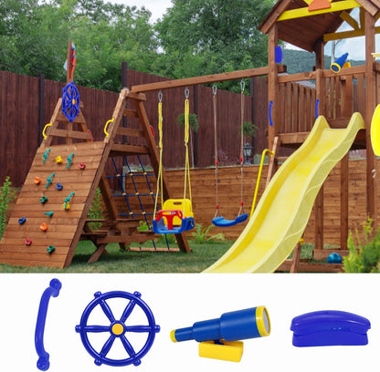 RedSwing Playground Accessories for Kids, Outdoor Swingset Attachments with Pirate Ship Wheel, Toy Telescope, Telephone and Safety Handles (Yellow and Green)
