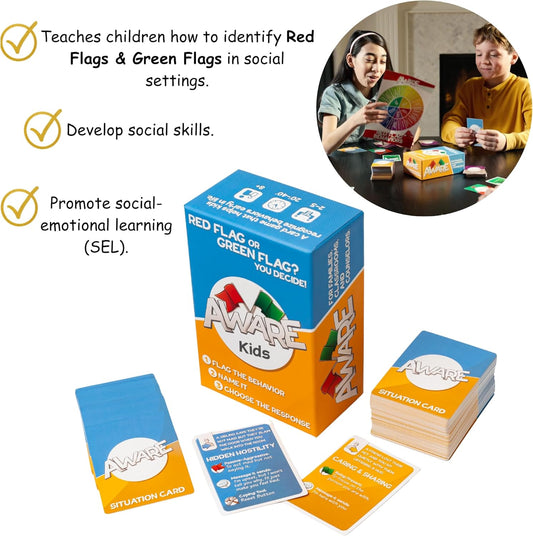 AWARE Kids Card Game – Learn to Spot Red Flag & Green Flag Behaviors Through Play | Teaches Healthy vs Unhealthy Behaviors | Ages 8–12 | Family & Classroom Use