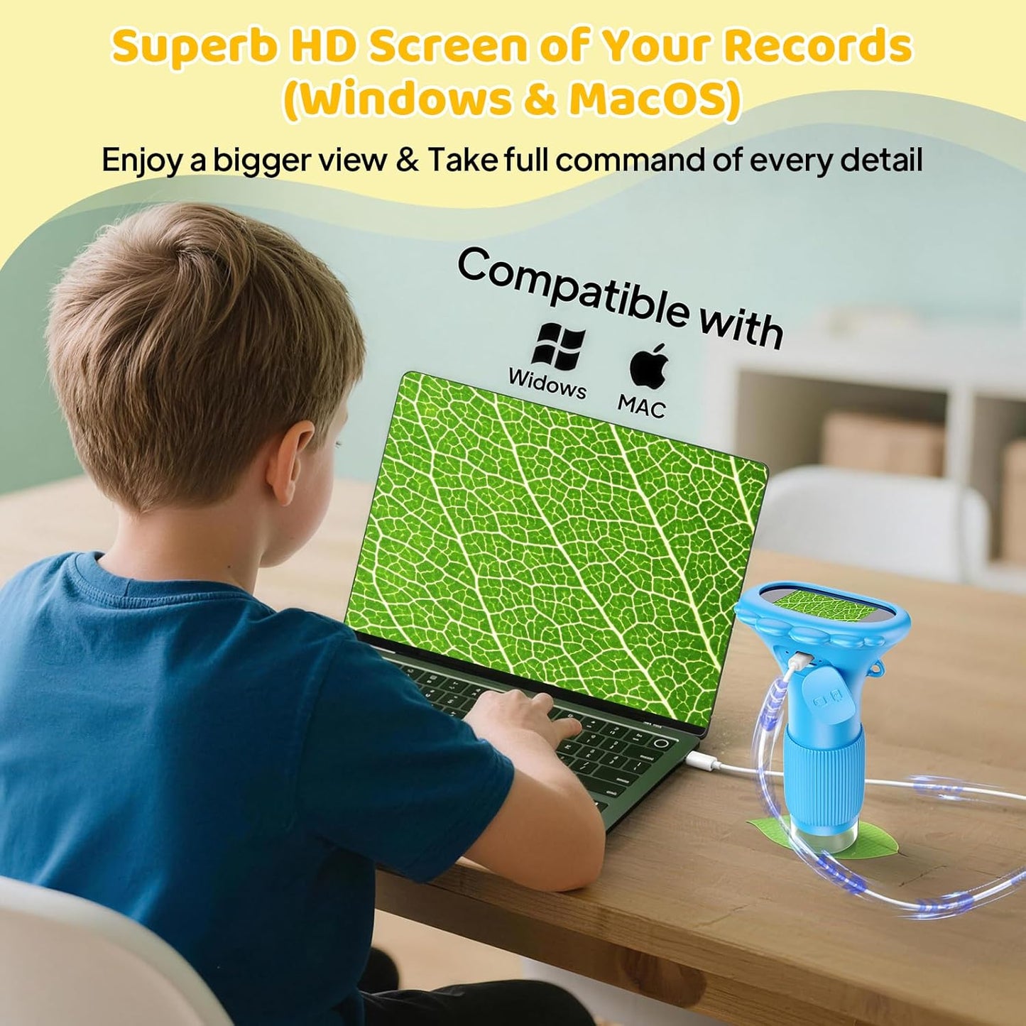 Kids Magnifying Glass, 2.0 Inch Digital Screen Mini Pocket Microscope for Bug - 200x Zoom Handheld Microscope with Adjustable Lights, Edu Birthday Gifts for Age 3-12 Girls