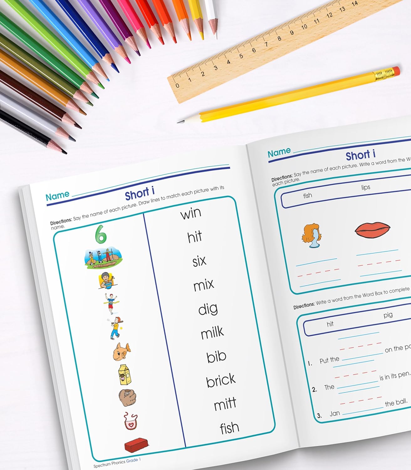 Spectrum 1st Grade Phonics Workbooks, Vowel, Consonant, and Ending Sounds and Pairs, Letters, Words, and Sentence Writing Practice, Classroom or Homeschool Curriculum