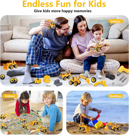 Take Apart Construction Truck Excavator Toys for Kids Ages 3-8, STEM Learning Building Toys with Electric Drill & Puzzle Play, Educational Engineering Birthday for Boys Kids Toddlers