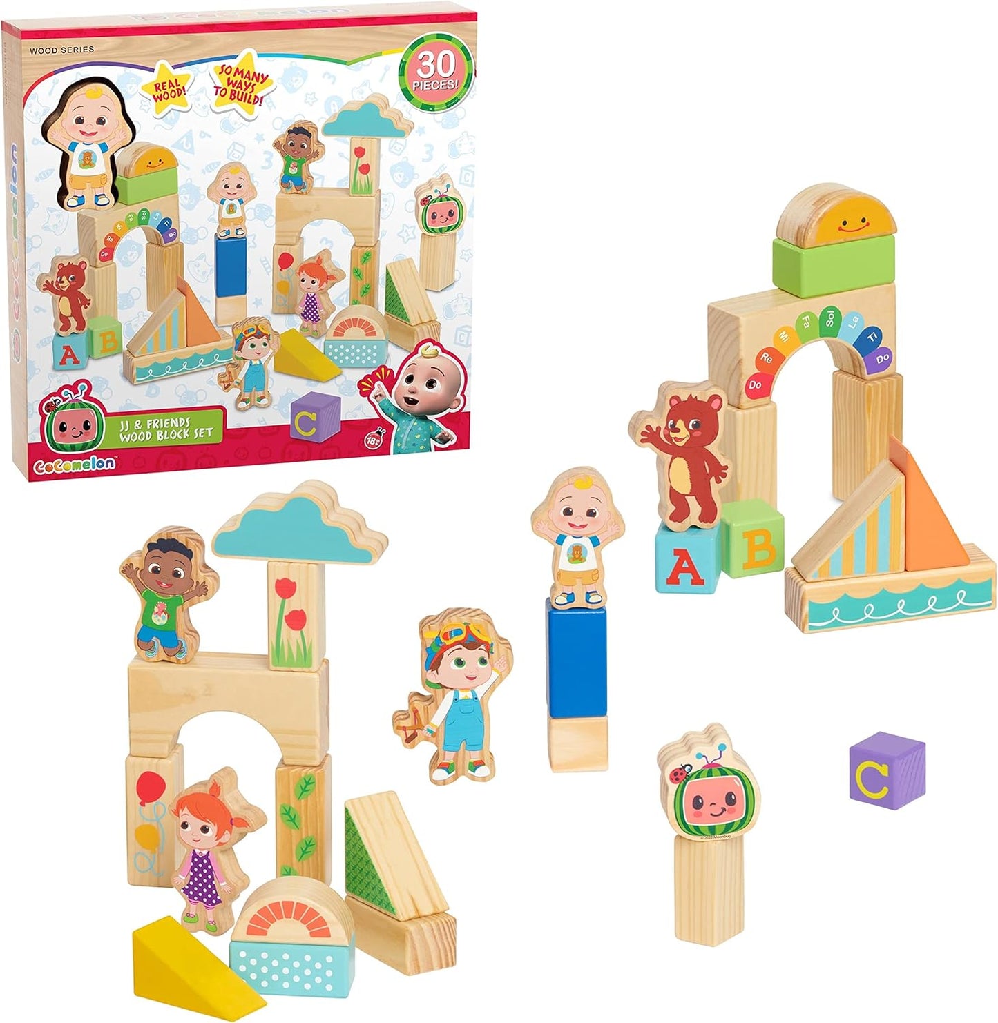 CoComelon 51-piece Classic ABC Wooden Block Set, Preschool Building Toys, Learning and Education