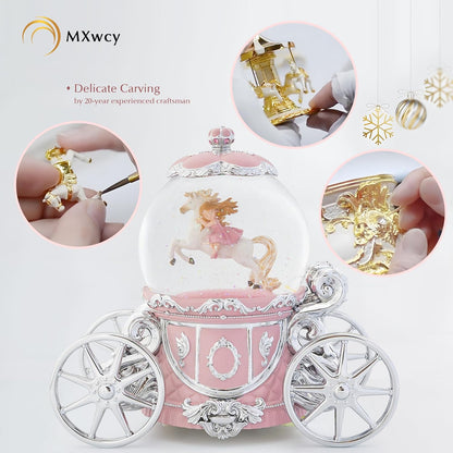 Carousel Music Box Gold & Ivory Christmas Snow Globes, 8.3" Rotate Carousel Snow Globe for Kids & Adults, Classic Wind up Musical Snow Globe Birthday Gifts for Women Girls, Carousel Horse Home Decor