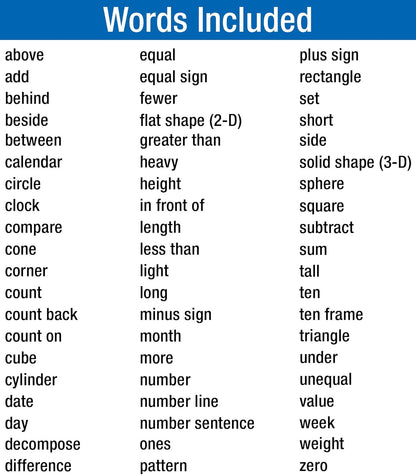 Carson Dellosa Math Word Wall, 60 Color-Coded Mathematics Vocabulary Flash Cards With Visuals, Flashcards for Kids Ages 5-6, Preschool and Kindergarten Learning Activities