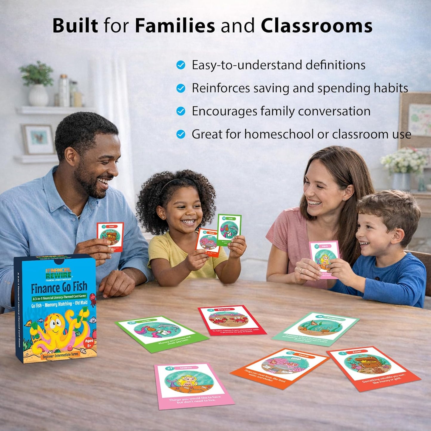 Finance Go Fish – 3-in-1 Financial Literacy Card Game for Kids Ages 5–12 | Go Fish, Memory & Old Maid | Educational Money Vocabulary Deck (Combo)