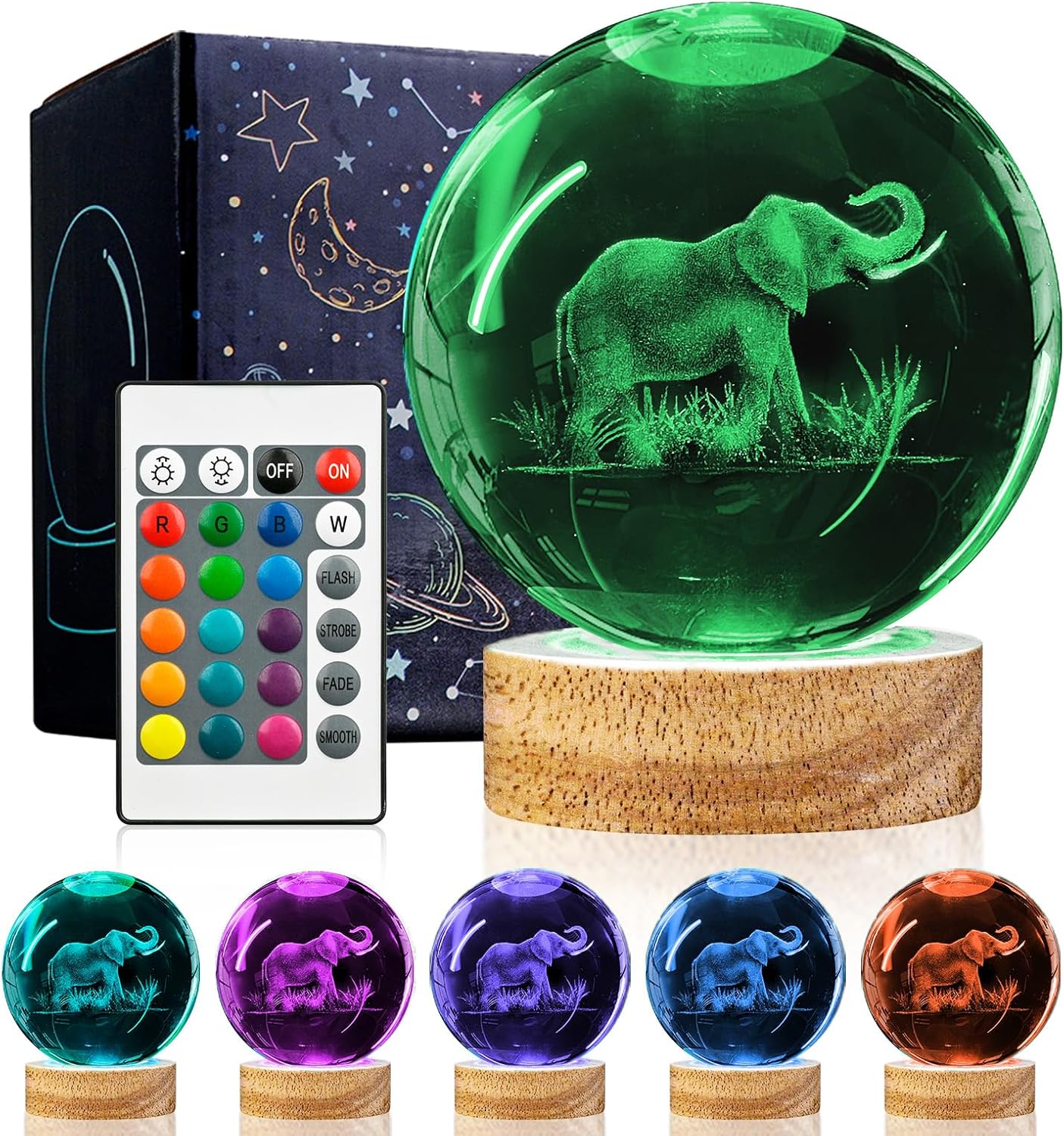 3D Solar System Crystal Ball Night Light with 16 Color LED Wooden Base, Upgraded 3.15 Inch Galaxy Planets Glass Ball Lamps with Remote for Birthday Christmas, Astronomy Space Gifts for Boys Girls