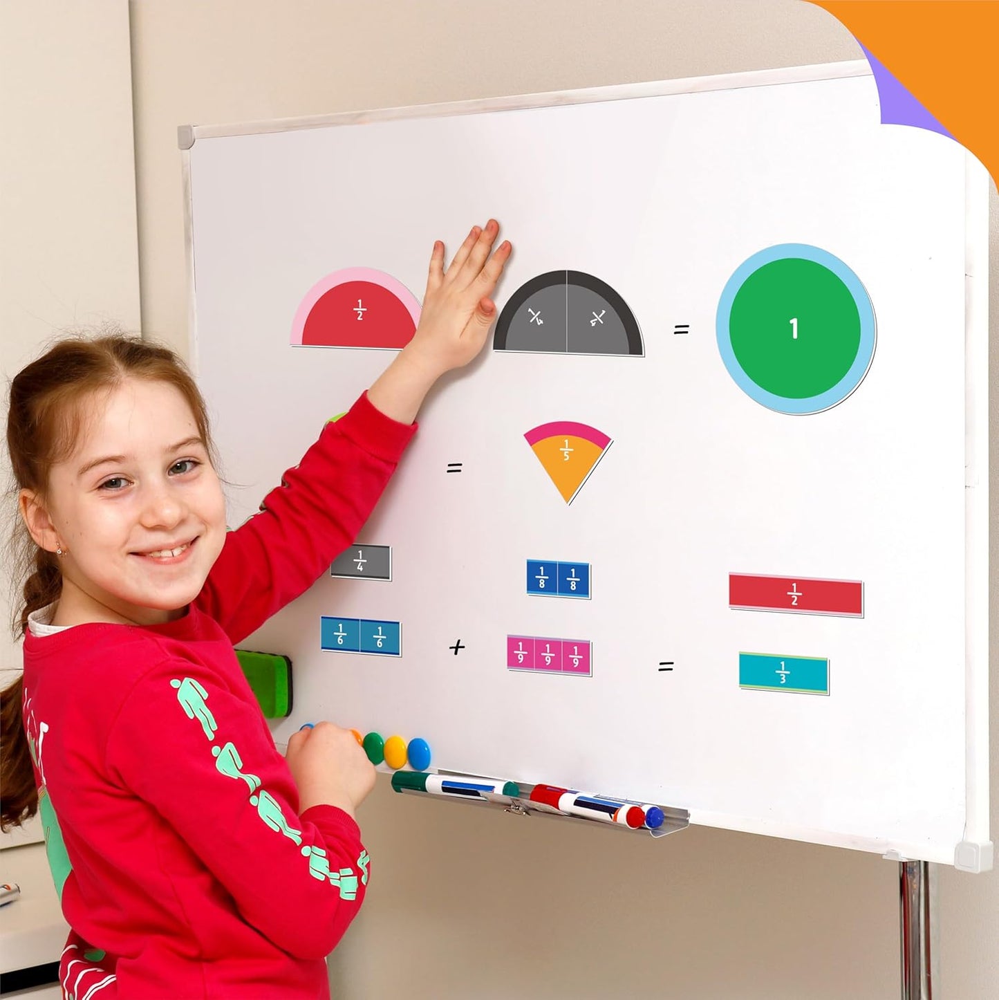 156 PCS Magnetic Fraction Tiles Circles, Educational Math Magnets Learning Manipulative Fraction Bars Set for Preschool Elementary School