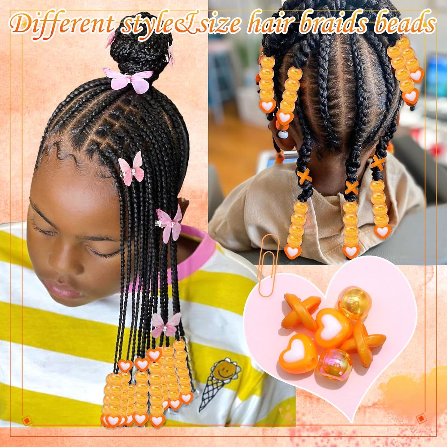 60PCS Purple Braids Beads 3 Styles Dreadlock Bead Accessories Cute Hair Jewelry AB Round Bead Decoration for Kids Girls
