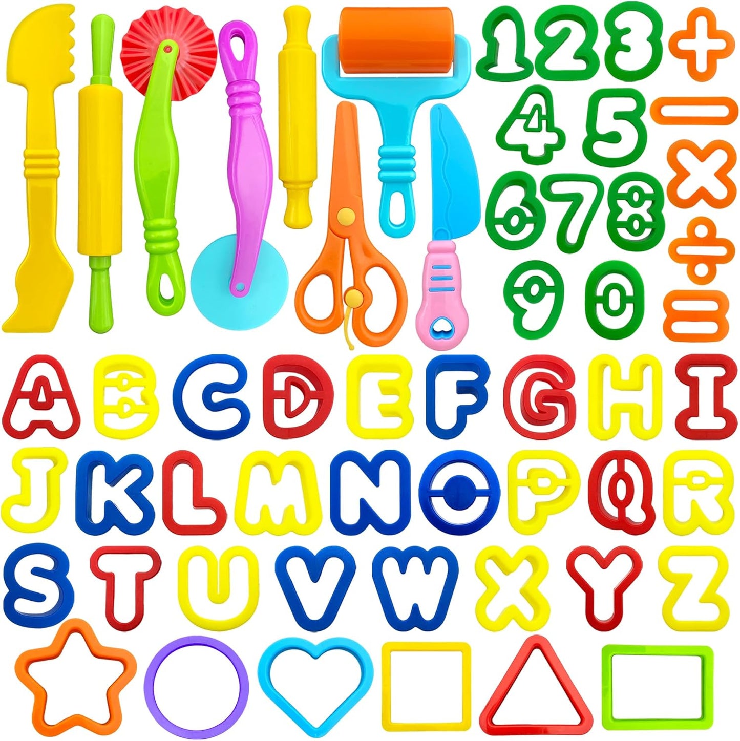 Dough Tool Kit,9 Pcs Basic Clay and Dough Tools Starter Set for Kids Includes Cutters Roller, Rolling Pins, Safety Scissors,Dough Extruder,Plastic Knife