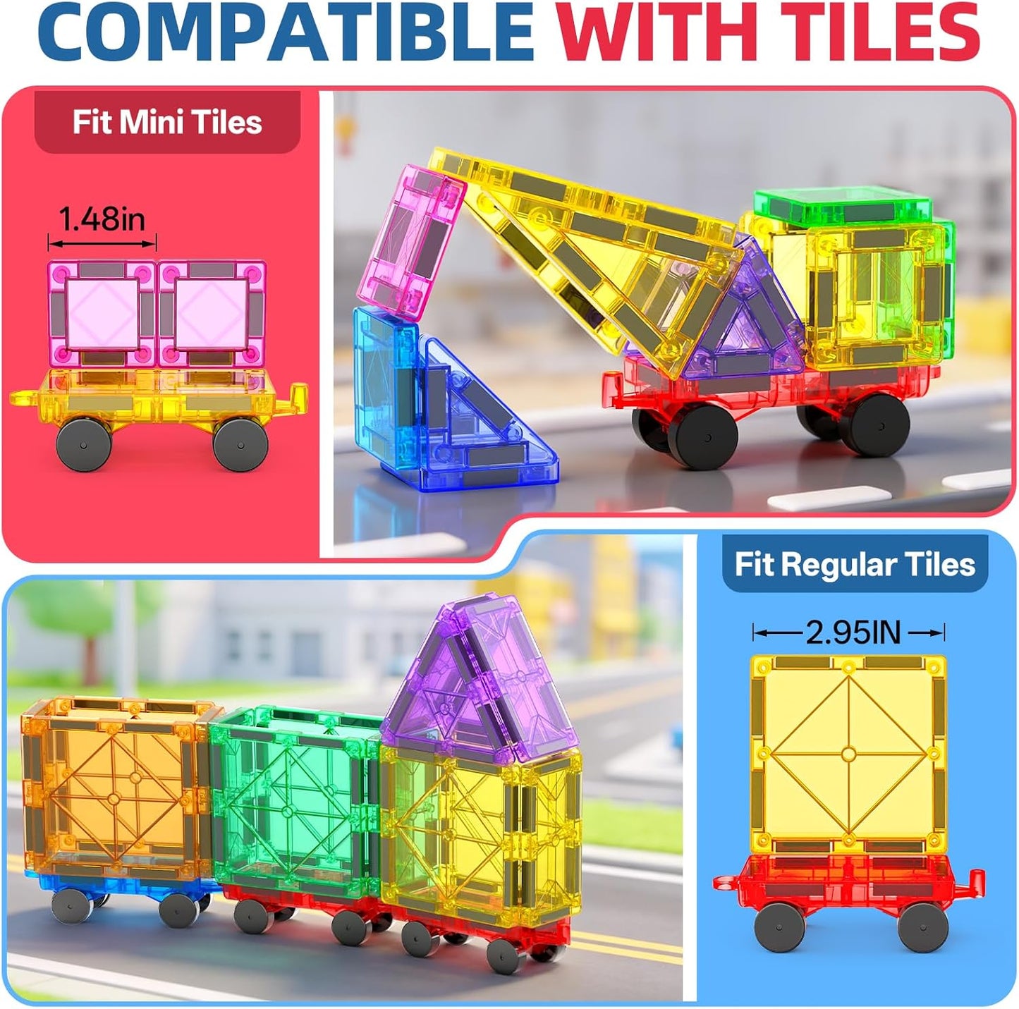 8PCS Magnetic Tiles Mini Cars Construction Set Compatible with Mini & Major Tiles, Magnet Car Easter Toys for 3+ Year Old Boys Girls Kids,STEM Educational Portable Travel Toys for Airplane,Car Play