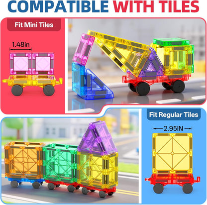 8PCS Magnetic Tiles Mini Cars Construction Set Compatible with Mini & Major Tiles, Magnet Car Easter Toys for 3+ Year Old Boys Girls Kids,STEM Educational Portable Travel Toys for Airplane,Car Play
