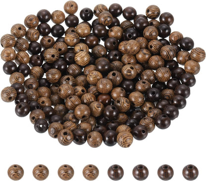 HARFINGTON 200pcs Round Wooden Beads, 10mm Dia Small Wood Beads for DIY Crafts, Bracelet, Wristlet, Necklace, Jewelry Making, Khaki Brown&Black