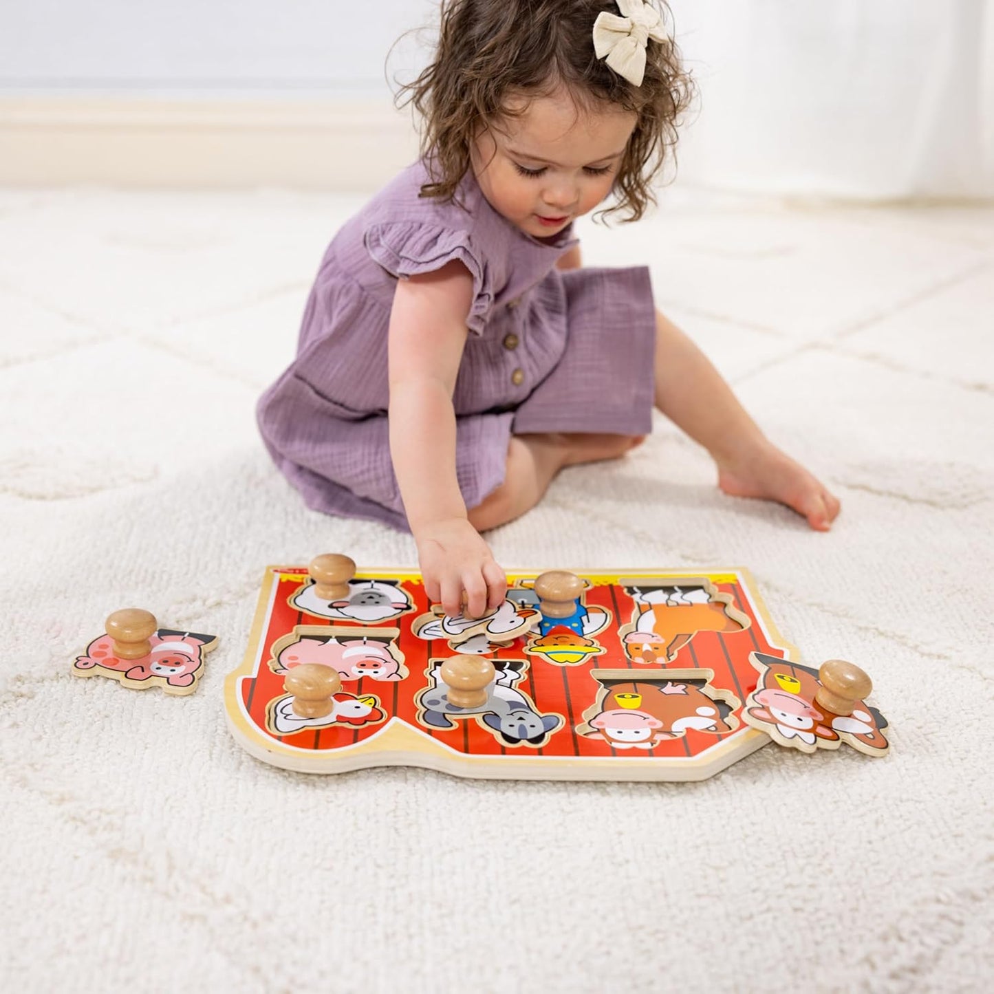 Melissa & Doug Wooden Jumbo Knob Puzzle 2-Pack for Baby and Toddler Boys and Girls – Large Farm, First Shapes