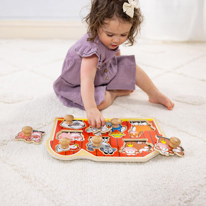 Melissa & Doug Wooden Jumbo Knob Puzzle 2-Pack for Baby and Toddler Boys and Girls – Large Farm, First Shapes