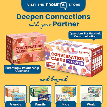 Rayliad Prompta 600 Conversation Cards for Couples – Light, Medium, and Deep Questions for Connecting with Your Partner - Conversation Starters for New or Married Couples on 2.5” x 1.75” Cards