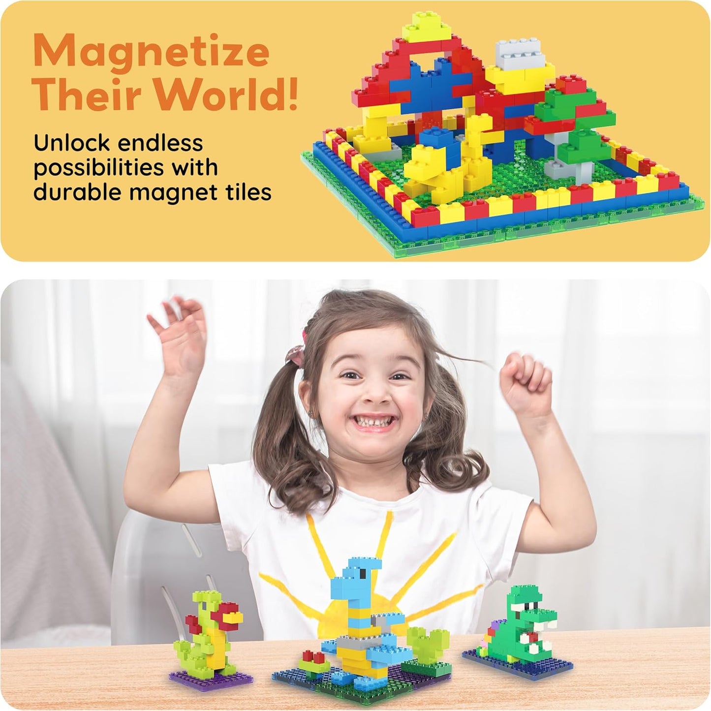 PicassoTiles 1016pcs Magnetic Tile & Building Brick Combo Construction STEM Toy Magnet Tiles for Creative Play Educational Toys for 3+ Large Bricks for Toddlers Compatible with Major Brands PTS1016