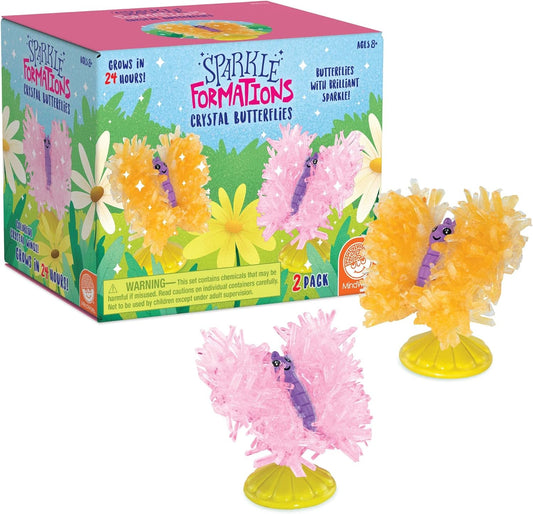 MindWare Sparkle Formations Crystal Butterflies Science Kit with Crystal Growing Experiment for Kids Ages 8 and Up, Grow and Display Colorful Crystal Wings, Includes 2 Butterfly Models