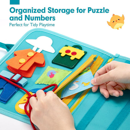 hahaland Busy Board for Toddlers - Montessori Toys Preschool Learning Activities with Life Skills, Alphabet, Number, Shape, Color, Animal, Weather - Toddler Boy Learning Educational Toys, Travel Toys