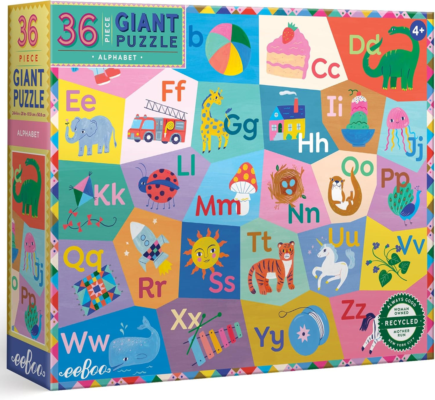 eeBoo 36 Piece Giant Floor Puzzle - Dinosaur Alphabet Children's Puzzle ABC & Dino Themed, Large Pieces for Small Hands to Develop Motor Skills