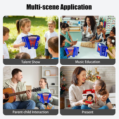AZEAM Kids Accordion, Toy Accordion for Ages 3 5 9 7 10 12 Child Children Toddlers Beginners Kids Musical Instruments 10 Keys Button Small Lightweight for Boy Girls Christmas（Black）