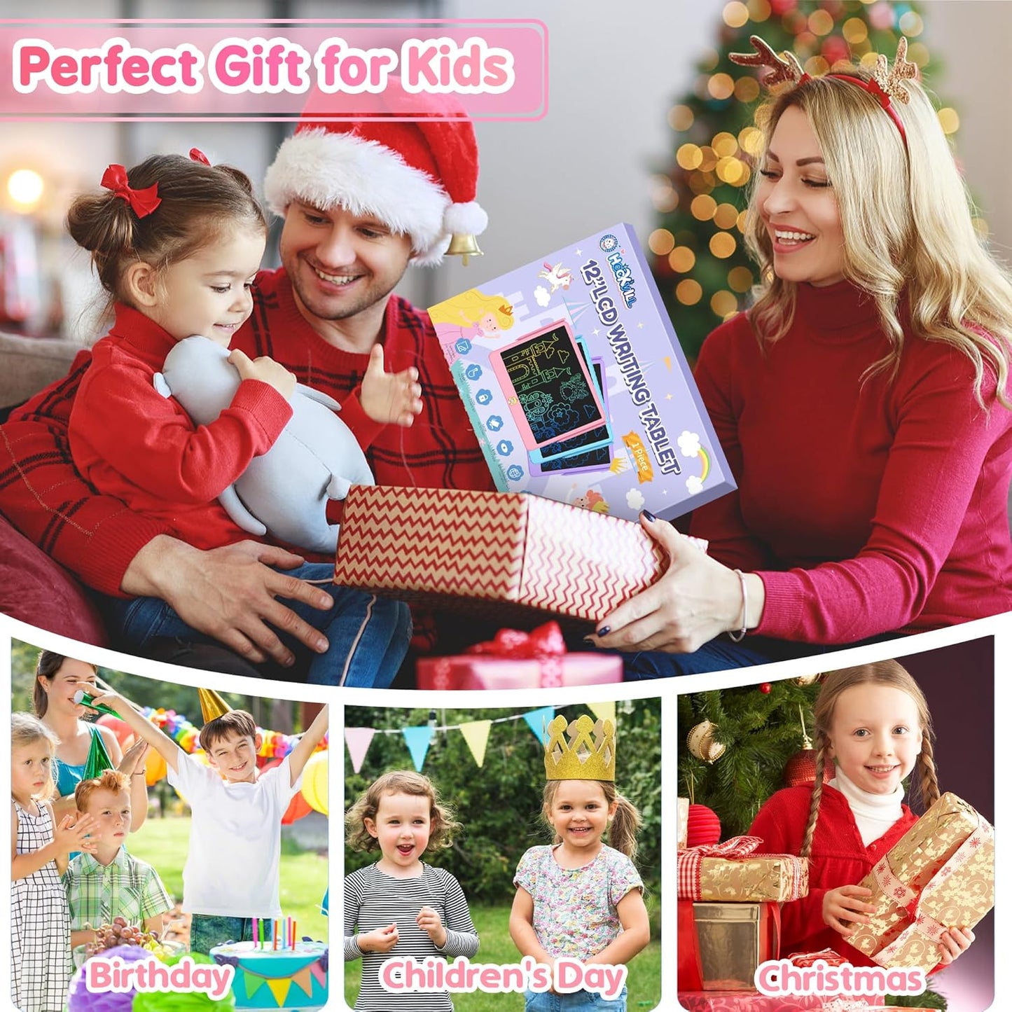 Hockvill LCD Writing Tablet for Kids, 16Inch Toys for Girls Boys Drawing Pad for 3 4 5 6 7 Year Old Kid, Toddler Doodle Board Christmas Birthday Gift for Kids，Erase Lock Writing Board