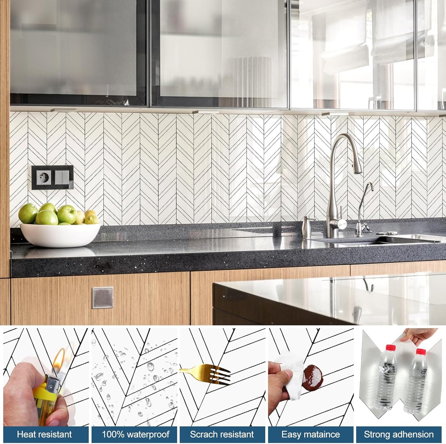 Yipscazo 10 Sheets Herringbone Backsplash Peel and Stick Tile, Marble Calacata Mixed Metal Gold PVC Stick on Backsplash for Kitchen, Waterproof Self Adhesive Wall Tile for Bathroom