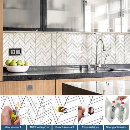Yipscazo 10 Sheets Herringbone Backsplash Peel and Stick Tile, Marble Calacata Mixed Metal Gold PVC Stick on Backsplash for Kitchen, Waterproof Self Adhesive Wall Tile for Bathroom