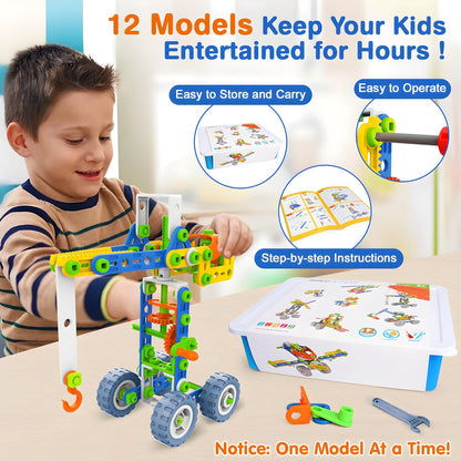 MOONTOY STEM Toys for 3 4 5 6 7 8+ Year Old Boy Birthday Gift, Building Toys for Kid Age 4-8 5-7 6-8 8-12, Preschool Educational Stem Kit Creative Activities for Boys Girls Christmas Idea Gift 118pcs