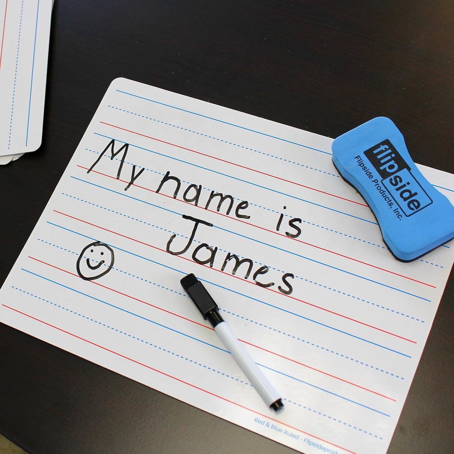 Flipside Products 9" x 12" Two-Sided Magnetic Red & Blue Ruled/Plain Dry Erase Learning Mat, Handwriting Practice, Education Learning, Lined, Economical - 24 Pack