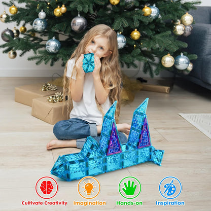 Magnetic Tiles, 96PCS Magnetic Block Toddler Toys with 2 Cars, 3D Clear Magnet Building Tiles Set, STEM Educational Toys for Kids 3-9 Years