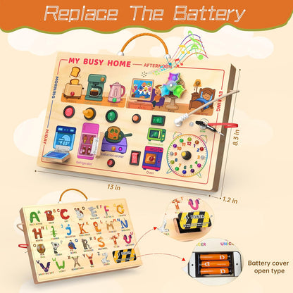 flycoost Busy Board with LED Light Switches,Toddlers Montessori Educational Toys for 1 2 3 Years Olds,Wooden Autism Activity Baby Busy Board,Sensory Travel Toys 1+ Year Old Boy&Girl Birthday Gift